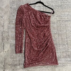 Glamorous One-Shoulder Sequin Dress in Pink